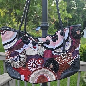 Brighton Boho Floral Canvas Shoulder Bag with Charms